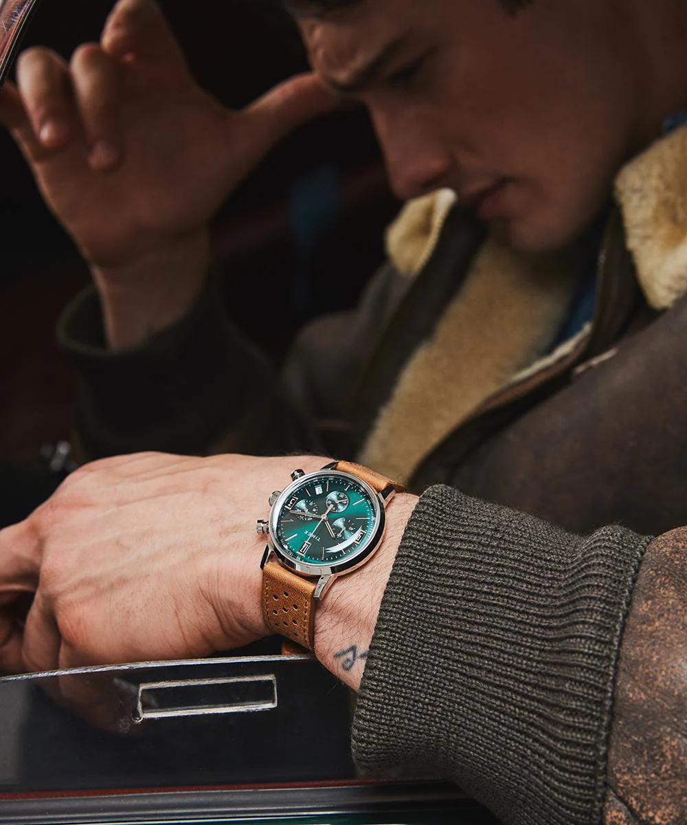 Marlin® Chronograph Tachymeter 40mm Leather Strap Watch - Image 6