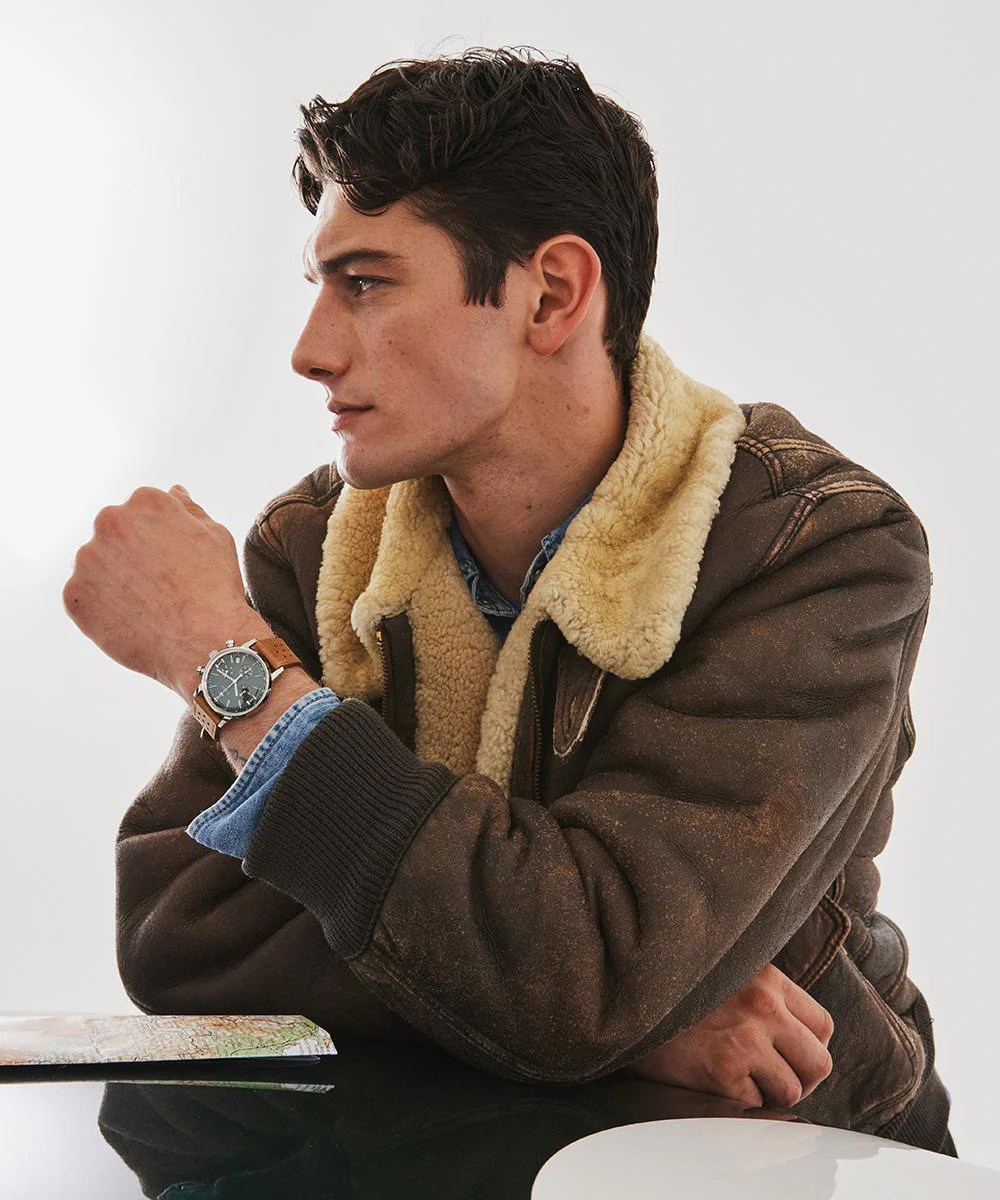 Marlin® Chronograph Tachymeter 40mm Leather Strap Watch - Image 7