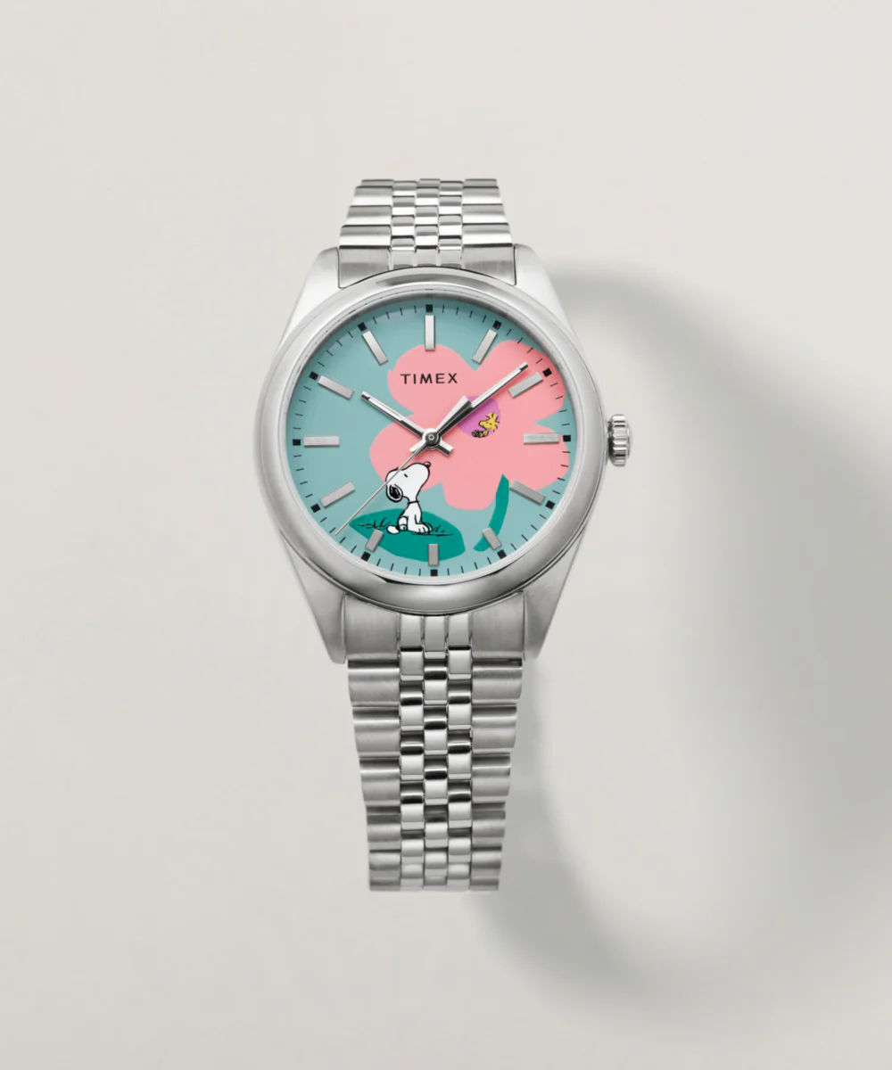 Peanuts® x Timex Legacy Snoopy with Flower Dial 36mm Stainless Steel Bracelet Watch - Image 7