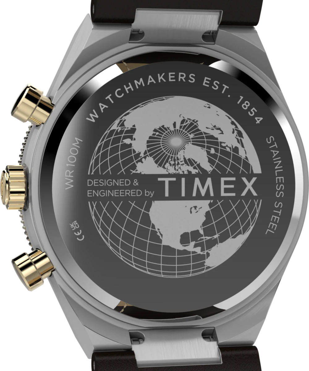 Q Timex Continental Chronograph 40mm Leather Strap Watch - Image 4