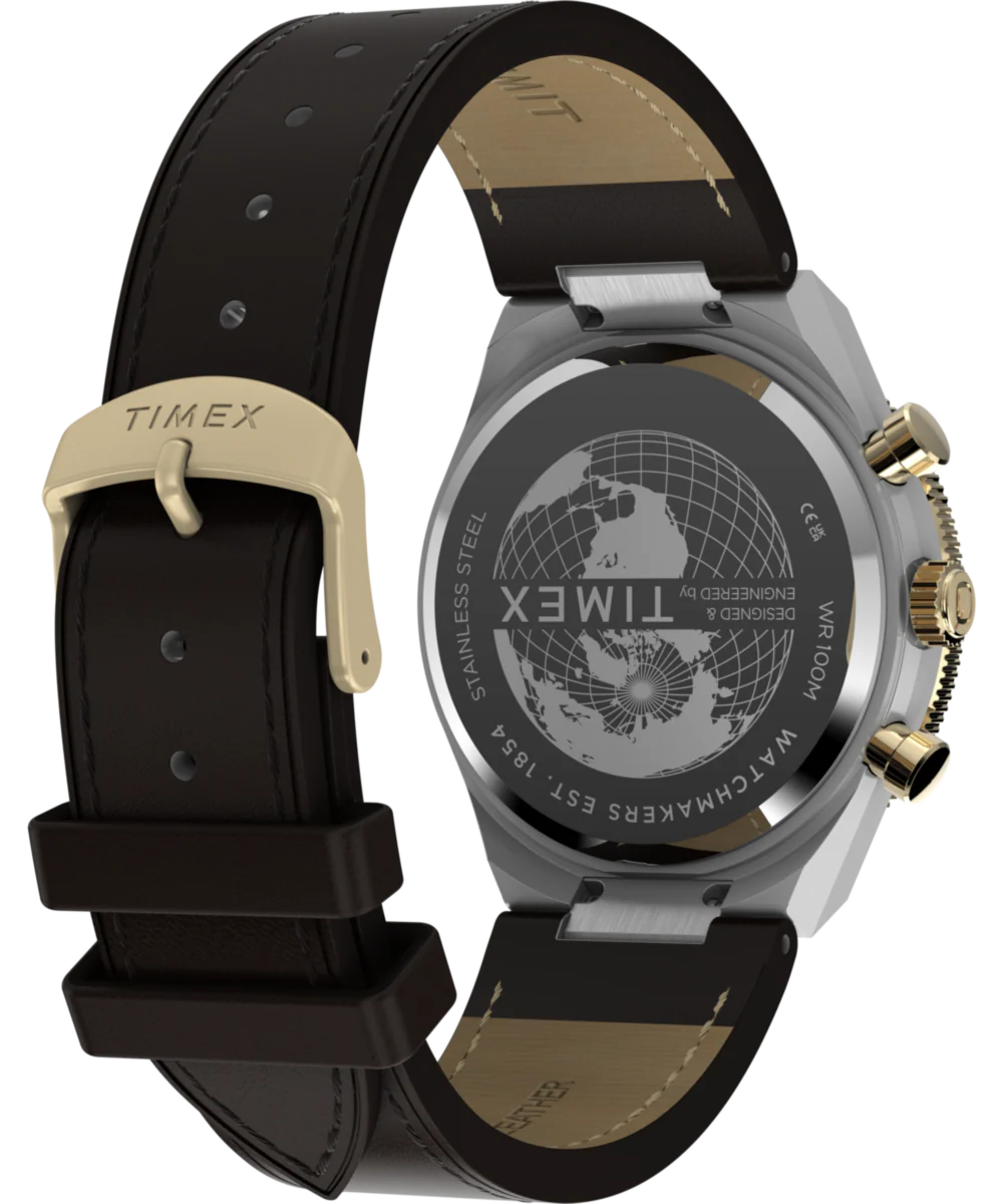 Q Timex Continental Chronograph 40mm Leather Strap Watch - Image 5