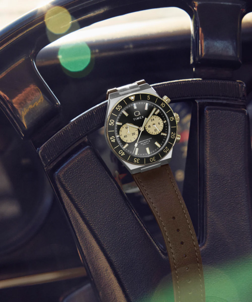 Q Timex Continental Chronograph 40mm Leather Strap Watch - Image 6