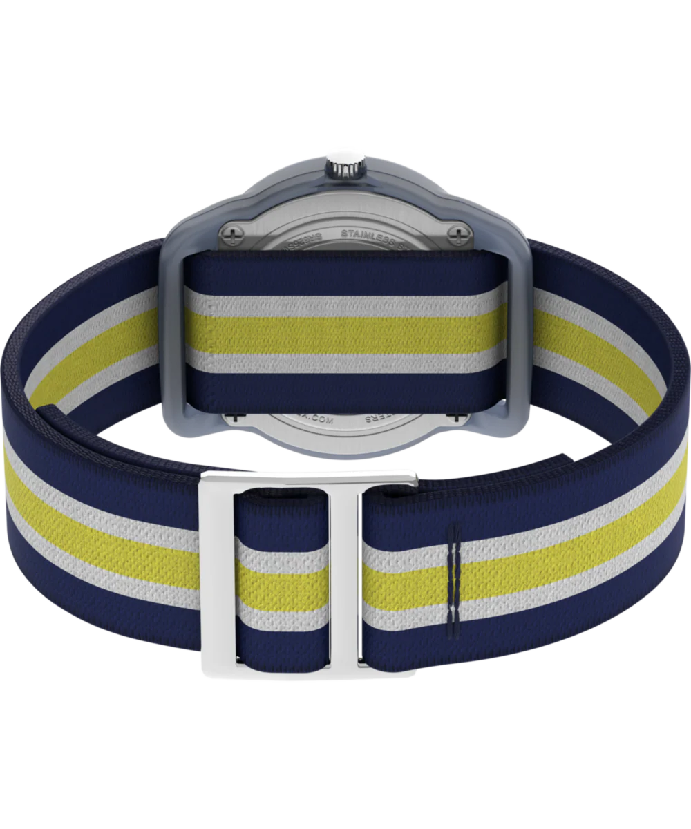 TIMEX TIME MACHINES® 29mm Blue/Yellow Stripe Elastic Fabric Kids Watch - Image 5