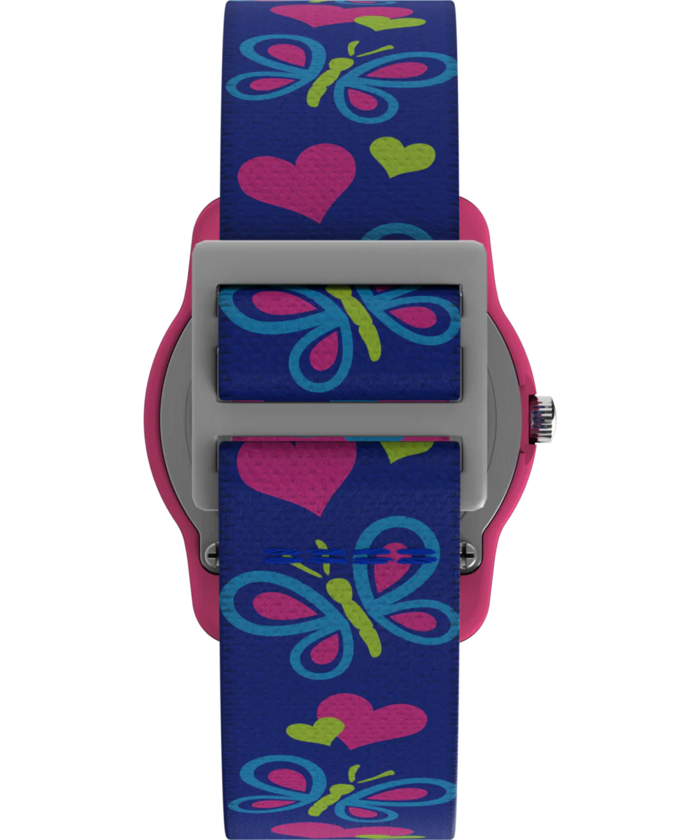 TIMEX TIME MACHINES® 29mm Butterflies and Hearts Blue Elastic Fabric Kids Watch - Image 3